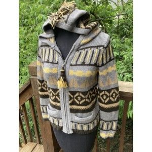 Sparrow Anthropologie Womens Geometric Aztec Zip Wool Sweater Jacket Size M Hood